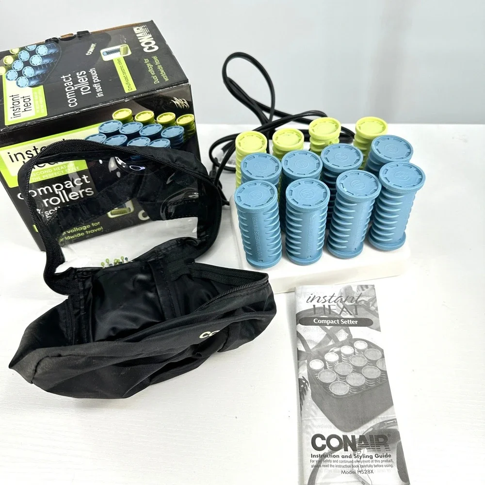 Conair Instant Heat Travel Compact Hot Rollers Set 12 Ceramic Dual Voltage Clean